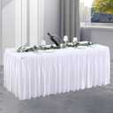 White Polyester Table Clothes for 8 Foot Rectangle Tables, Wrinkle Free Fitted Table Cover 8ft Stretch Tablecloths with Skirt for Parties Weddings Birthday Banquet Baby Shower