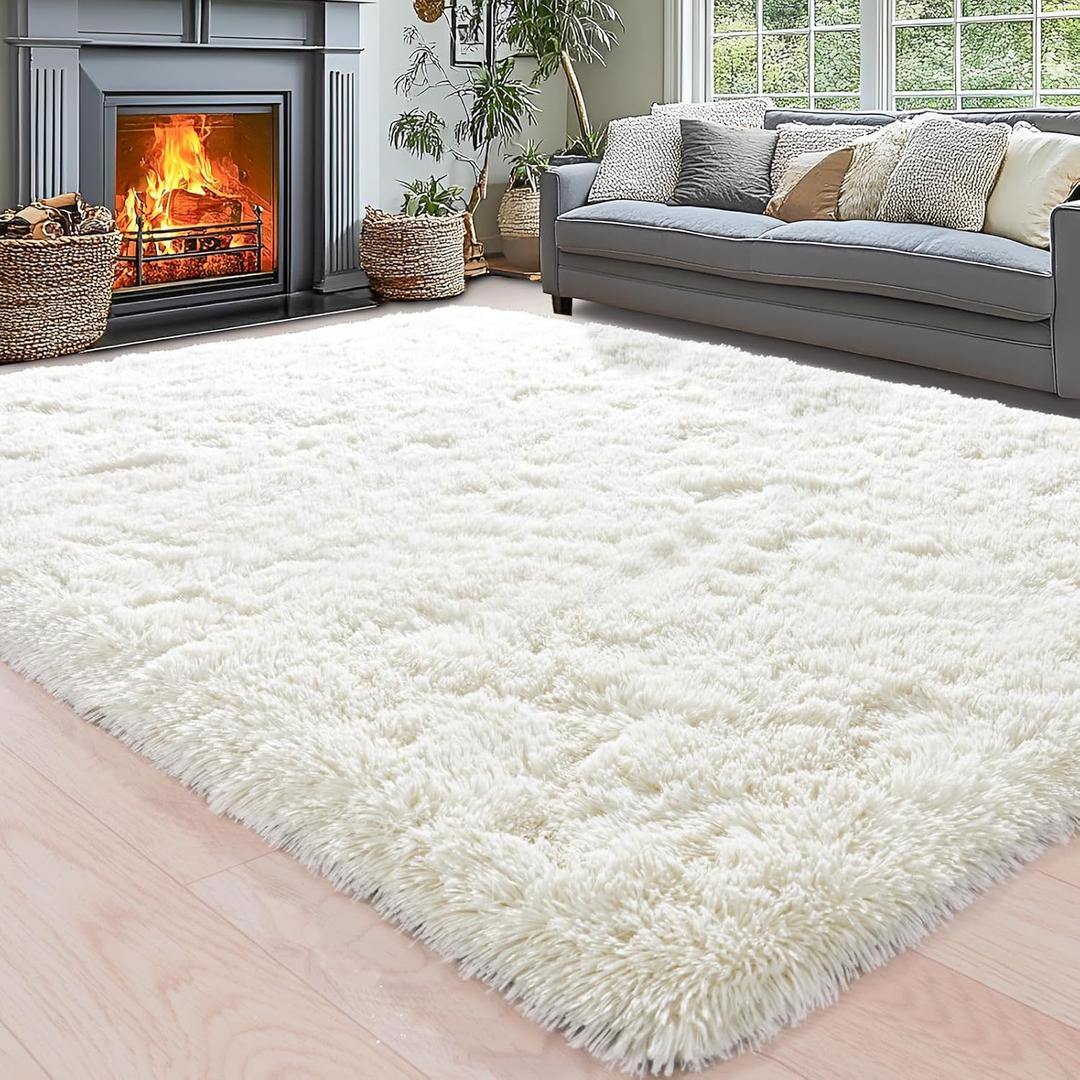 Area Rugs for Living Room 6x9, Ultra Soft Fluffy Rug for Bedroom, Modern Shaggy Carpets Fuzzy Rug for Girls Boys Room Home Indoor Nursery Teens Dorm Decor, Upgrade Non-Slip Durable, Cream White