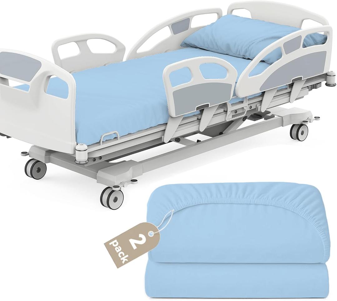 Hospital Bed Sheets 36" x 80" x 9", 2 Pack Hospital Fitted Sheet for Home Use & Hospital Care Beds, Shrinkage & Stain Resistant Twin XL Sheets Cover, Blue