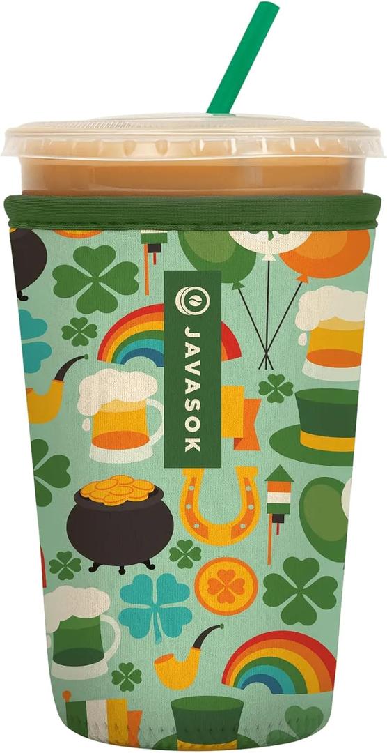 2 x Sok It JavaSok Iced Coffee & Cold Soda Insulated Neoprene Cup Sleeve (Irish Charm, Medium: 22-28oz)