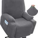 H.VERSAILTEX Stretch Couch Cover Recliner Cover Electric Power Lift Recliner Chair Cover Fitted Standard Large Power Lift Recliner with Side Pocket, Soft Thick Jacquard(Single Seat, Grey)