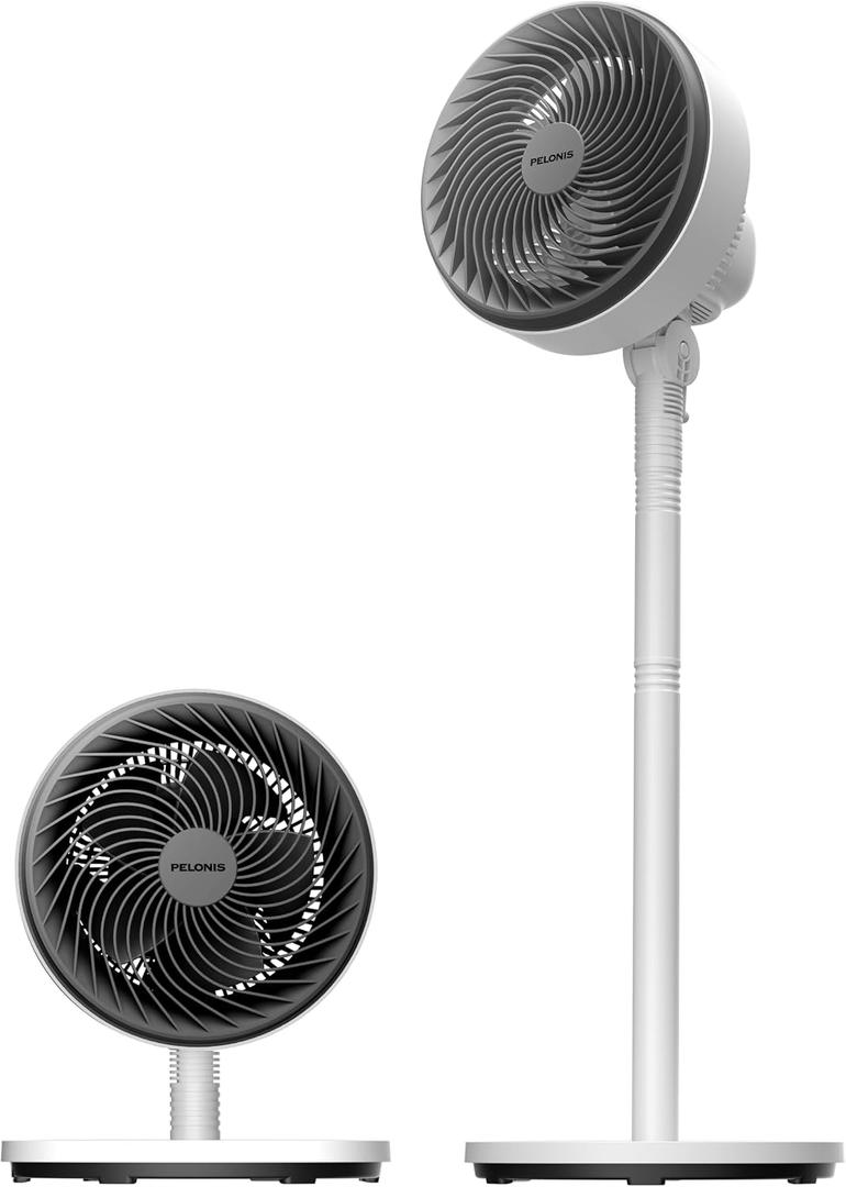PELONIS 7-Inch Pedestal Air Circulator, Oscillation Fan, 3 Speeds, Adjustable Height (Tabletop/Standing Fan), 75+90 Oscillation, 5-Blade Quiet Pedestal Fan for Bedroom, Office, Home