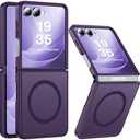 FNDMIL Magnetic for Samsung Galaxy Z Flip 7 Case [Compatible with MagSafe][Anti-Fingerprint][Military Grade Drop Proof] Translucent Hard Back&Soft Silicone Bumper for Flip 7 Phone Case,Fantasy Purple