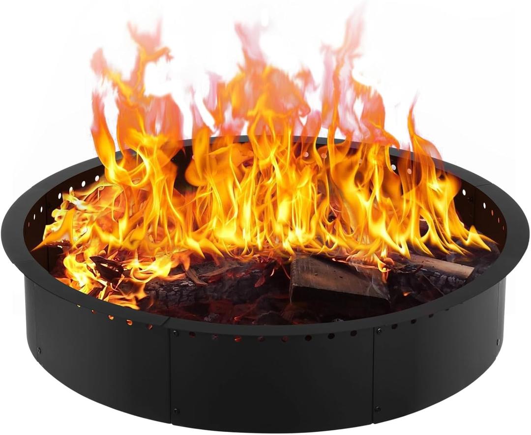 Outdoor Smokeless Fire Pit Ring Insert for Outside Wood Burning, 40-Inch Outer/36-Inch Inner, Heavy Duty Solid Metal Steel, Round Firepit Rim Liner for for DIY Above or In-Ground Campfire Rings