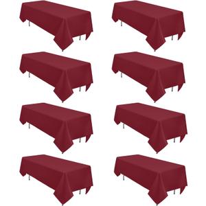 8 Pack Burgundy Tablecloth 60 x 102 Inch Rectangular Table Cloth for 6 Foot Rectangle Tables, Wrinkle Resistant Washable Polyester Fabric for Holiday Buffet Wedding Party Banquet