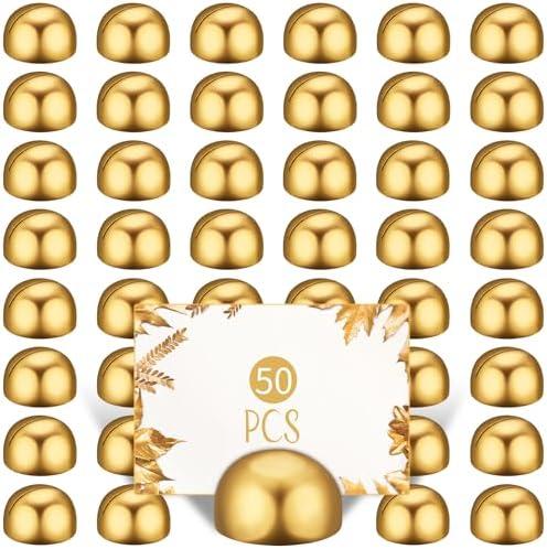 Geyoga 50 Pcs Place Card Holders Table Number Holders Round Table Number Stands Modern Place Card Stands Setting Clips for Funeral Wedding Reception Anniversary Birthday Party Banquet(Gold)