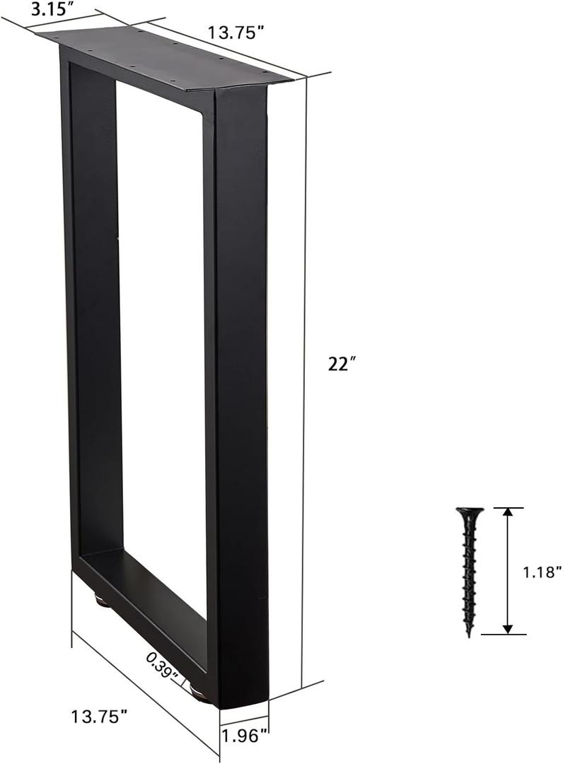 22 Inch Bench Legs Metal Coffee Table Legs Heavy Duty Table Legs Iron Bench Legs, Black, Set of 1 (22" Rectangle-Shaped)
