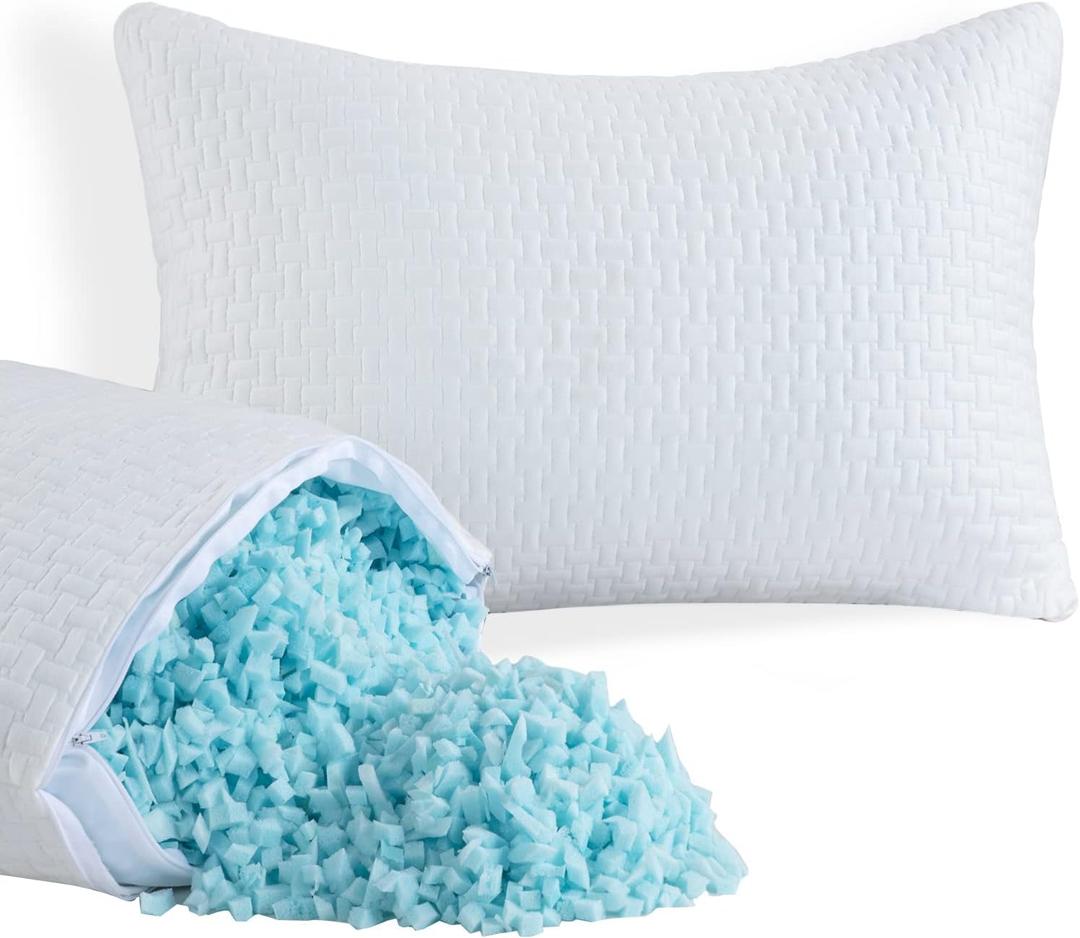 HOMBYS 2 Pcs Extra Firm Bed Pillows for Sleeping, Shredded Memory Foam Pillows Standard Size, for Side, Back, Stomach Sleepers,40% Viscose Made from Bamboo Cooling Cover