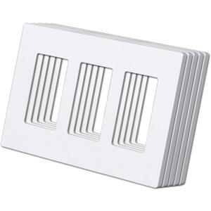 (5 Pack) BESTTEN USWP6 Matte Snow White 3-Gang Screwless Wall Plate, Decorator Outlet Cover, H4.69 x W6.54, for Light Switch, Dimmer, USB, GFCI, Receptacle