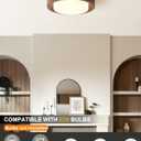 Walnut Wood Flush Mount Ceiling Light Fixture,16 Inch Ceiling Light with Frosted Glass Shade,High Deep Profile Round Ceiling Lights for Hallway Bedroom Closet Livingroom