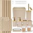 Bathroom Accessories Set - 25PC Bathroom Sets with Shower Curtain and Rugs, Beige Bathroom Accessories with Trash Can, Soap Dispenser, Soap Dish & Toilet Brush
