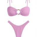 ZAFUL Women's Bandeau Bikini Tie Shoulder O Ring Cheeky Swimsuit (Pink, XL)