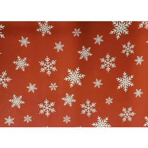 Peva Vinyl Tablecloth, 52" x 70", WINTER CHRISTMAS, SNOWFLAKES ON RED