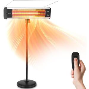 SereneLife Infrared Patio Heater, Electric Patio Heater for Indoor/Outdoor Use, Portable Stand Heater with Remote Control, 1500 W, for Restaurant, Patio, Backyard, Garage, Decks (Black)