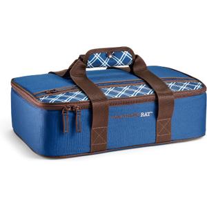 Rachael Ray Lasagna Lugger, Thermal Insulated Casserole Carrier for Hot or Cold Food, Lugger Tote for Potluck, Parties, Picnic, and Cookouts, Fits 9" x 13" Baking Dish (Blue Plaid)