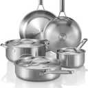 Stainless Steel Cookware Set, 8 Pcs Tir-Ply Pots and Pans Set, PFOA&PTFE Free, Dishwasher&Oven Safe, Kitchen Induction Compatible