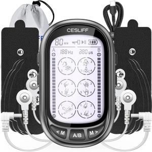 Dual Channel TENS EMS Unit 24 Modes 36 Levels, Upgraded Large Screen Intensity Muscle Stimulator for Back Neck Shoulder Pain Relief, Rechargeable Electric Pulse Massager TENS Machine with 10 Pads (Black)