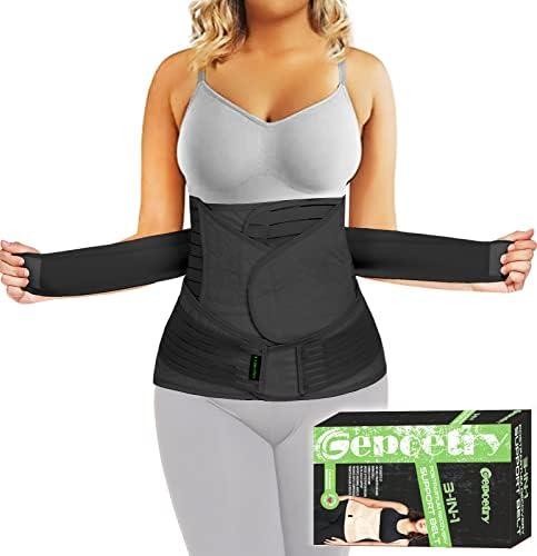 Gepoetry 3 in 1 Postpartum Belly Band Wrap Support Recovery Girdles Abdominer Binder Post Surgery Belly&Waist&Pelvis Support Belt & Back Brace (Black, Large)