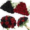 80 Pcs Roses Artificial Flowers, Silk Black & Red Artificial Flowers Petals Long Stem Roses for Wedding Bouquet Home Party Decor