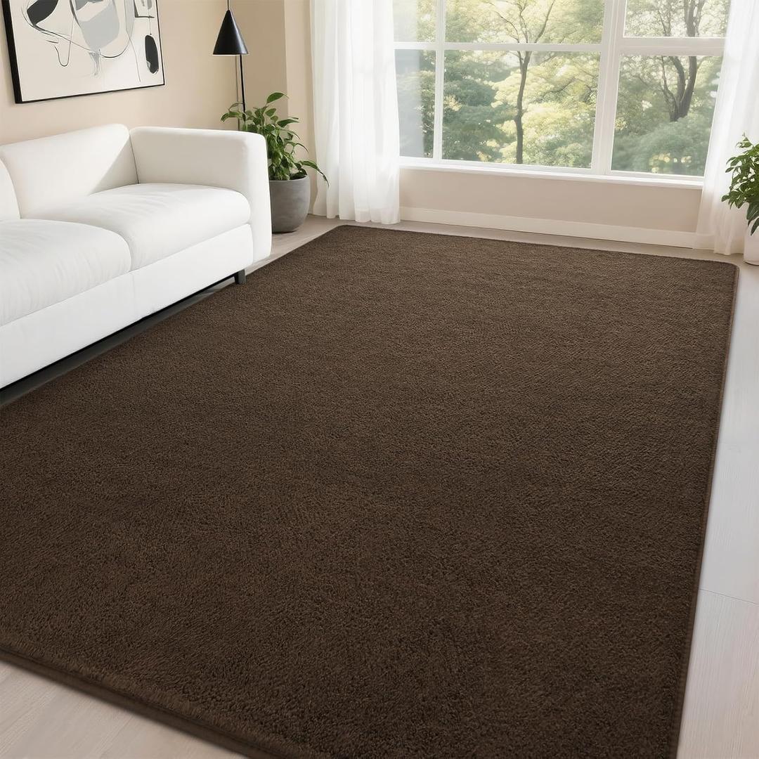 DweIke 6x9 Brown Rugs for Bedroom Living Room, Soft Fluffy Washable Low Pile Solid Color Rug, Non-Slip Throw Carpets for Kids Boys Girls Dorms Nursery Classroom Home Decor