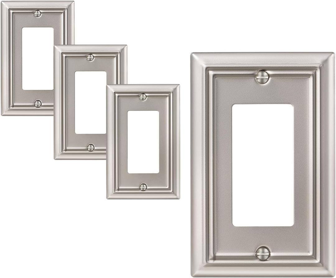 DEWENWILS Decorator Outlet Covers, Satin Nickel Outlet Wall Plates, 4.92" x 3.14" Decorative Switch Plate Cover, Metal Electrical Outlet Cover Plate, 3 Pack