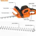 GARCARE 24-Inch Corded Hedge Trimmer Electric 680W 180° Rotating Handle | Dual-Action Blades for Precise Trimming, Lightweight, Handheld Bush Trimmer for Hedges & Shrubs