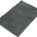 uxcell Bathroom Rug 35" x 24", Non Slip Machine Washable Bath Mat, Soft and Absorbent Chenille Bath Mat Rug for Bathroom, Bedroom, Kitchen, (Drak Grey)
