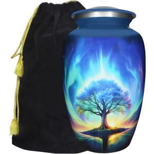 M MEILINXU Urn for Ashes Adult Male or Woman, Cremation Urns for Human Ashes Adult Man & Female, Funeral Decorative or Burial, Blue Galaxy and Starry Sky, Tree of Life Urn - Large Full Size