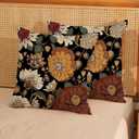 Spring Summer Pillow Covers 18x18 Inch Set of 2, Vintage Boho Floral Throw Pillows Botanical Tropical Leaves Pillowcase Bohemian Outdoor Decorative Linen Black Cushion Case for Couch Home Decor