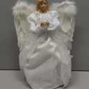 Christmas Tree Topper Angel with Lights, Xmas Tree Toppers Decorations Ornament with White Feather Wings, Plug-in Christmas Tree Angel Treetop for Indoor Office Holiday