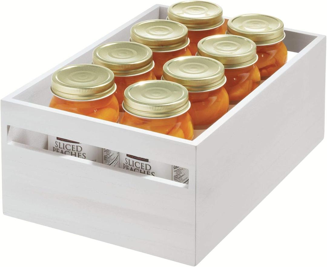 iDesign Renewable Paulownia Wood Collection Storage Bin with Handles, 15" x 10" x 6", White Wash