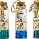 SAILINGSTORY Sea Glass Jar Message in a Bottle Mermaid Tears Coastal Beach Decor Nautical Christmas Ornaments Set of 3 Pack