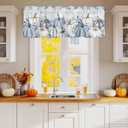 Fall Blue White Pumpkin Valances Curtains for Windows, Thanksgiving Decorations Rod Pocket Kitchen Valance Curtain for Living Room/Bedroom, Short Window Treatment Drapes, 54x18in, Eucalyptus Leaves