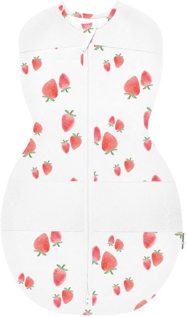 Happiest Baby Sleepea 5-Second Swaddle - 100% Organic Cotton Baby Swaddle Blanket - Doctor Designed Promotes Healthy Hip Development (Ivory Strawberries, S)