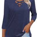 Heymiss Womens Tops 3/4 Sleeve V Neck Shirts Loose Casual Tunic Blouses Criss Cross Summer Tshirts L