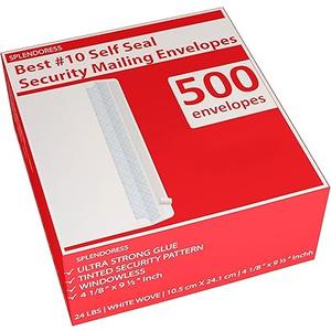 #10 Envelopes Letter Size Self Seal | 500 Business Mailing Security Peel and Sealing Envelope | 100% Tinted | no 10 White Windowless Legal Regular Plain Envelops Pack | 4-1/8 x 9-1/2 Inches | 24 LB