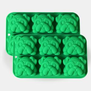 Silicone Bulldog Mold, 6-Cavity Baking Molds for Chocolate Candy Soap, Ice Cube Tray, Green