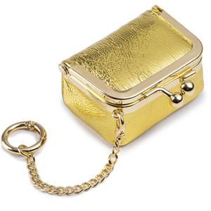 Small Travel Jewelry Case, Clip-on & Bag Charm Pouch, Jewelry Pouch with Keychain, Genuine Leather Kiss Lock Jewelry Box for Earrings Rings Necklace(Golden)