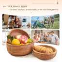 Rattan Fruit Basket for Kitchen Counter, Natural Wicker Bread Basket for Serving, Hand Woven Food Baskets, Decorative Bread Baskets for Serving, Fruits, Snacks, Candies, Nuts, Keys, Etc.(Round-Combo)