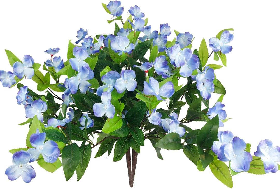Artificial Flowers for Outdoors 2Pcs Faux Impatiens for Outdoor Planters UV Resistant Blue Silk Flowers Outside Artificial Impatiens Plants Bushes for Front Porch Patio Garden Pot Balcony Decor