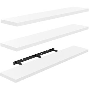 AMADA HOMEFURNISHING 35.4" L Floating Shelves, Wall Shelves Set of 3 for Bathroom/Living Room/Bedroom/Kitchen, White Floating Shelves for Wall Decor with Invisible Brackets - AMFS45W