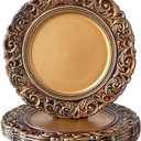 Antique Gold Charger Plates, 13 Inch Dinner Plate Chargers Round Server Ware. Set of 6 Plastic Embossed Charger for Dinner, Wedding, Elegant Tableware Decor