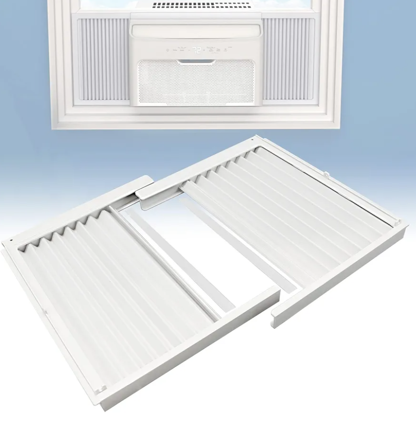 Flamorrow Window Air Conditioner Side Panels with Frame, Fits 5,000 BTU Window Air Conditioners, AC Accordion Filler Kit and Air Conditioner Curtain Replacement for Window AC Units