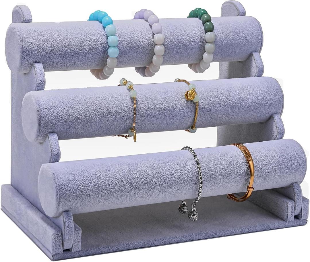 Bracelet Holder Display, 3 Tier Velvet Bracelet Display Stand, Detachable Jewelry Organizer Racks for Vendors(Grey)