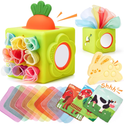hahaland Silicone Baby Tissue Box Toy  Baby Toys 612 Months Montessori Toys for 6 Month Old Babies, 6in1 Soft Busy Activity Cube with Scarves, Crinkle, Textures, Mirror, Sensory Popper 9 Month Old