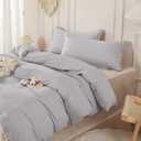 SAPHREAS 100% Washed Cotton Duvet Cover King Size Set, Linen Like Comforter Cover with Zipper Closure & Corner Ties (No Comforter), 104x90 Light Grey