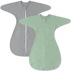 ZIGJOY Shark-Fin Transition Swaddle - 1.0 Tog Baby Sleep Sack Soft Cotton Transitional Swaddle Baby Wearable Blanket Size Large