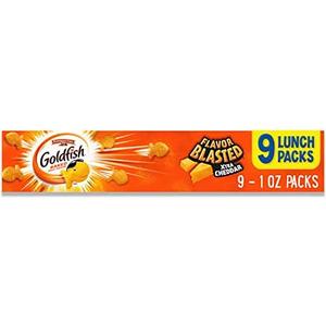 Pack of 2, Goldfish Flavor Blasted Xtra Cheddar Cheese Crackers, Baked Snack Crackers, 0.9 oz On-the-Go Snack Packs, 9 Count Tray, Best By: 08/03/2025