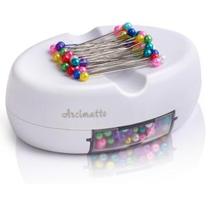 Arcimatto Magnetic Pin Holder, Strong Magnet Pincushion with Drawer, Pin Cushion with 100 Pcs Ball Head Straight Pins for Sewing, Needle Cushions Bobby Pin Holder Paper Clip Organizer for Quilting (White)