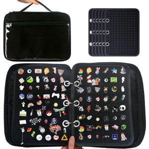 6 Pages Pin Books For Collectors, Enamel Pin Display Pages Pin Carrying Case, Travel Brooch Pins Display Bag(Not Include any Accessories) (Black With 6 Binder)